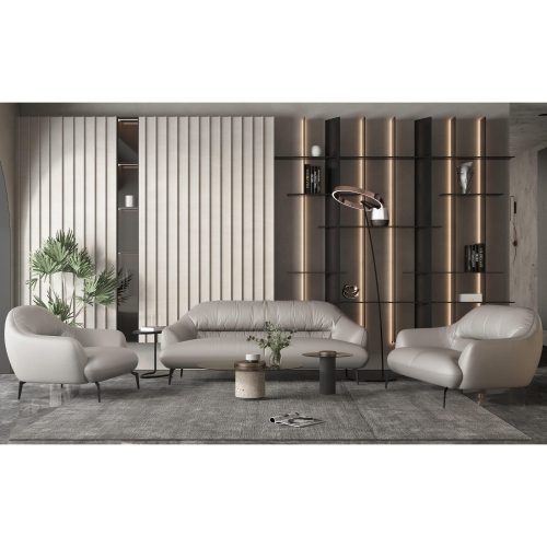 Leonia Sofa in Taupe Leather & Metal